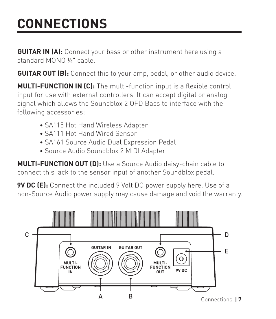 Connections | Source Audio Soundblox 2 OFD Bass microModeler User Manual | Page 7 / 24