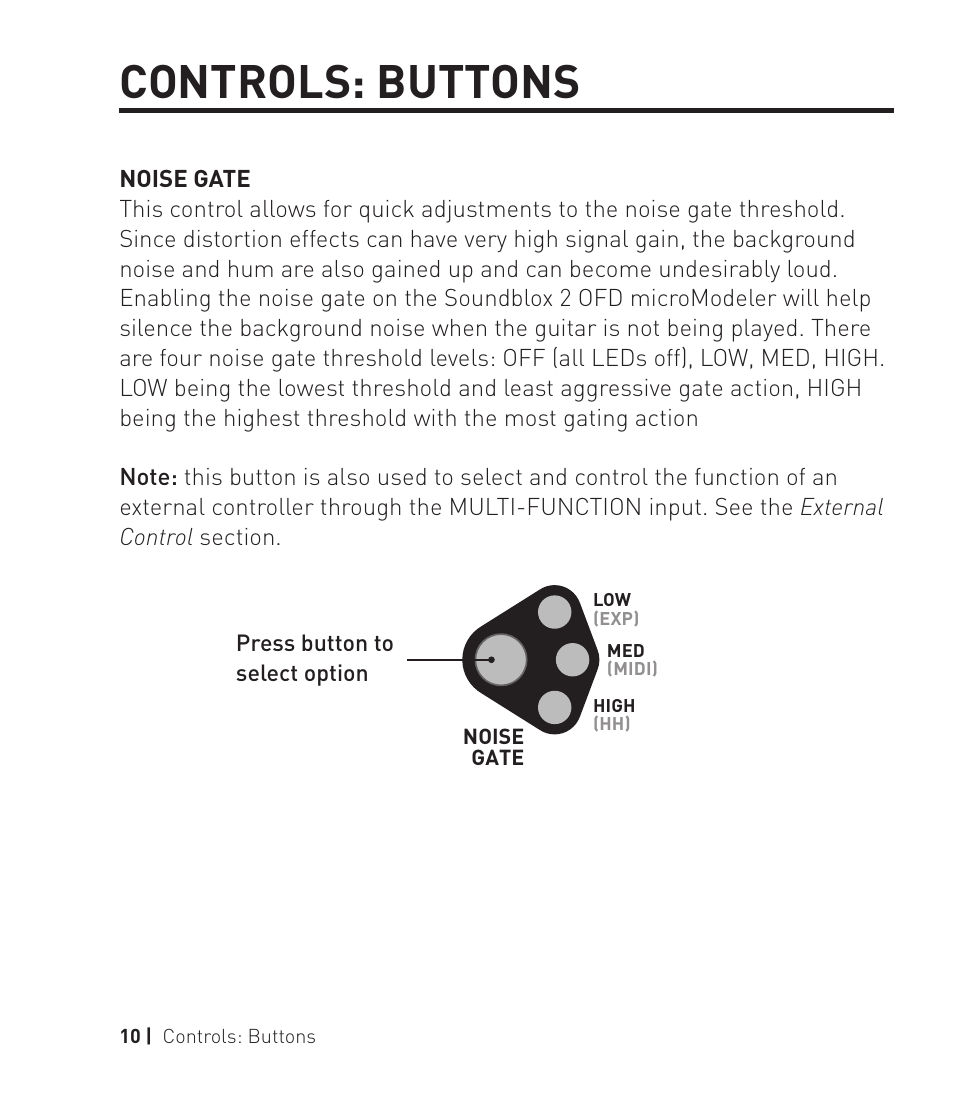 Controls: buttons | Source Audio Soundblox 2 OFD Guitar microModeler User Manual | Page 10 / 24