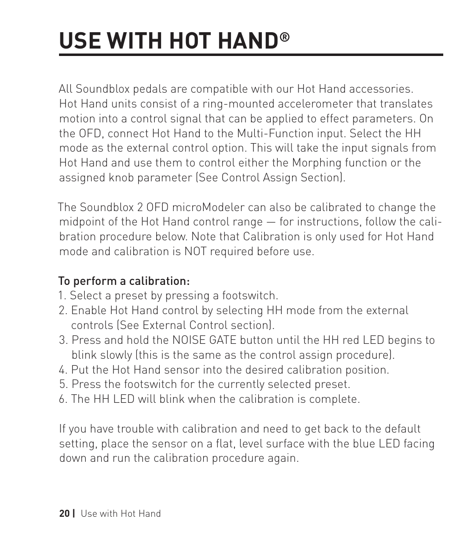 Use with hot hand | Source Audio Soundblox 2 OFD Guitar microModeler User Manual | Page 20 / 24