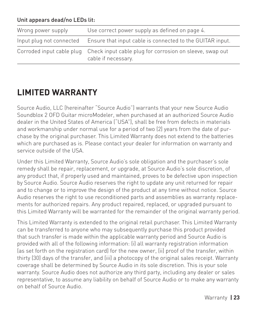 Limited warranty | Source Audio Soundblox 2 OFD Guitar microModeler User Manual | Page 23 / 24