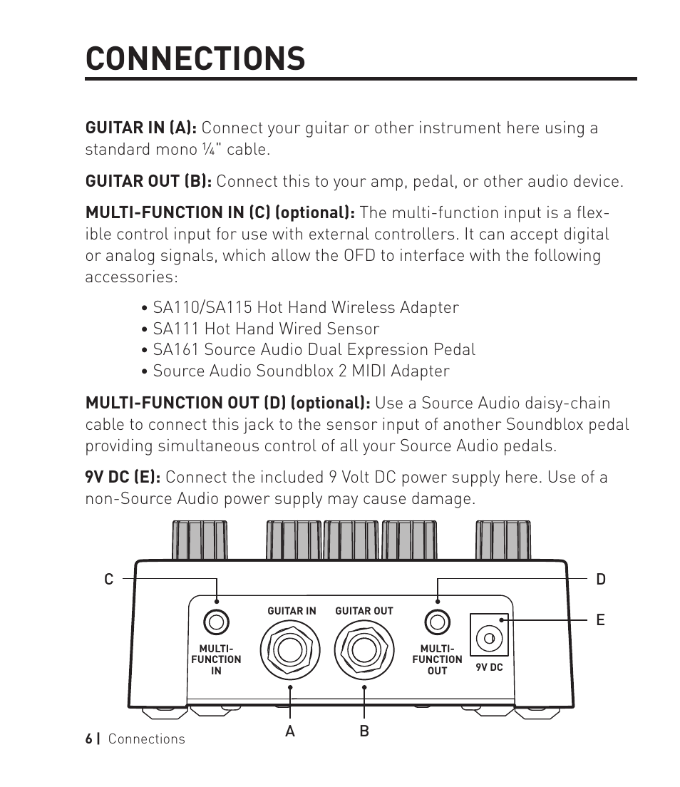 Connections | Source Audio Soundblox 2 OFD Guitar microModeler User Manual | Page 6 / 24