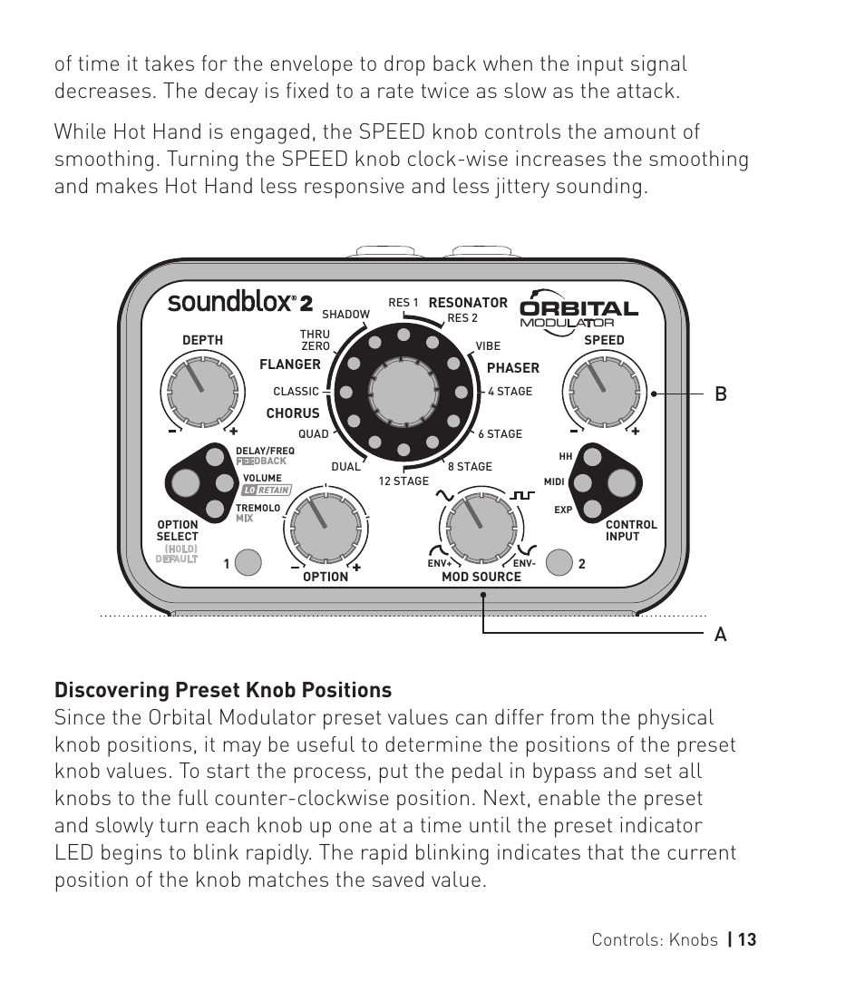 Controls: knobs | 13, Orbital | Source Audio Soundlbox 2 Orbital Modulator User Manual | Page 14 / 28