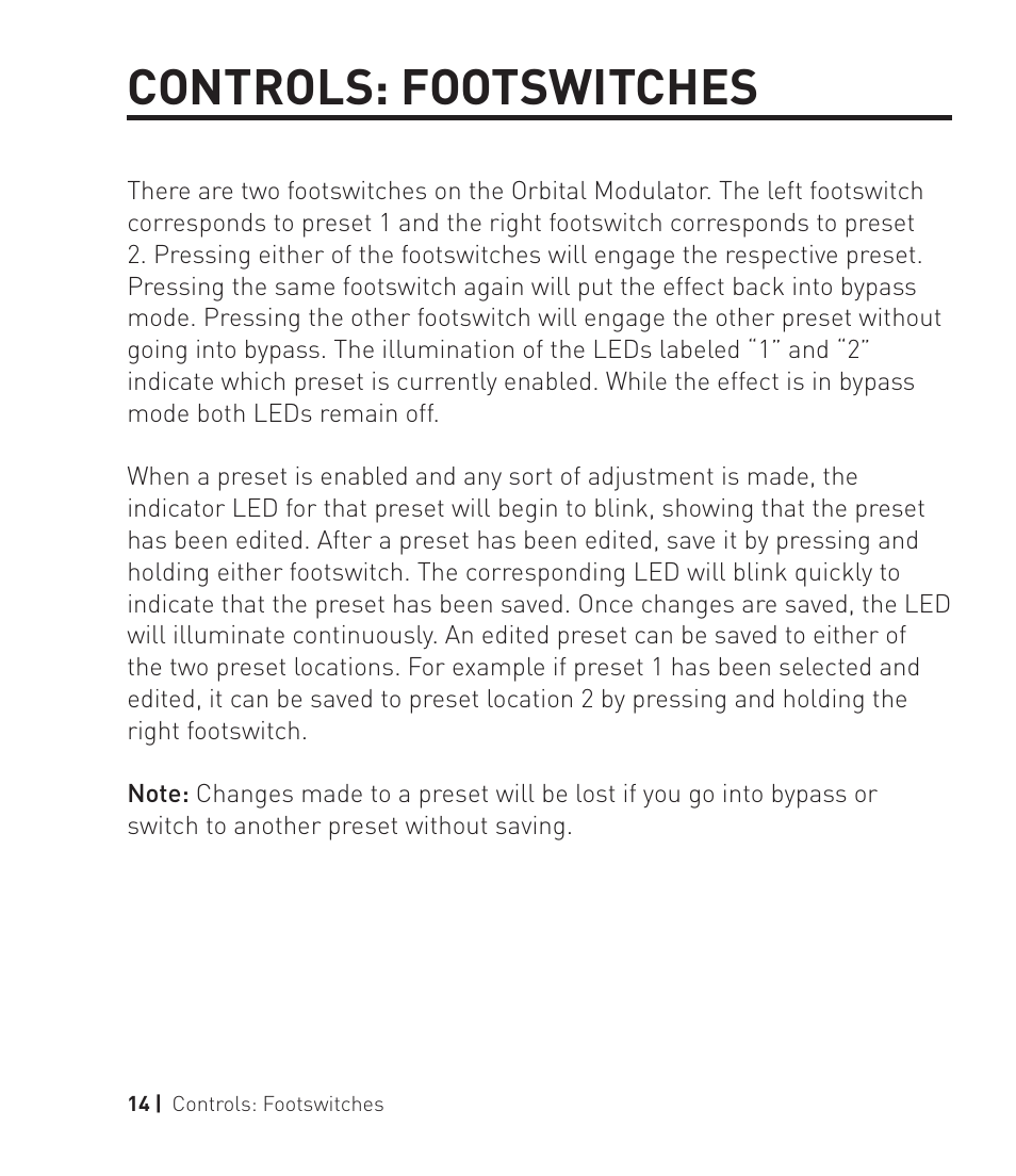 Controls: footswitches | Source Audio Soundlbox 2 Orbital Modulator User Manual | Page 15 / 28