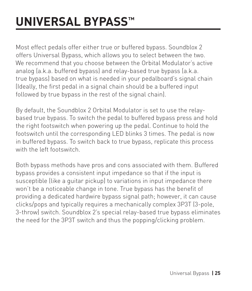Universal bypass | Source Audio Soundlbox 2 Orbital Modulator User Manual | Page 26 / 28