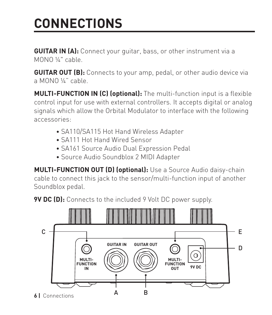 Connections | Source Audio Soundlbox 2 Orbital Modulator User Manual | Page 7 / 28