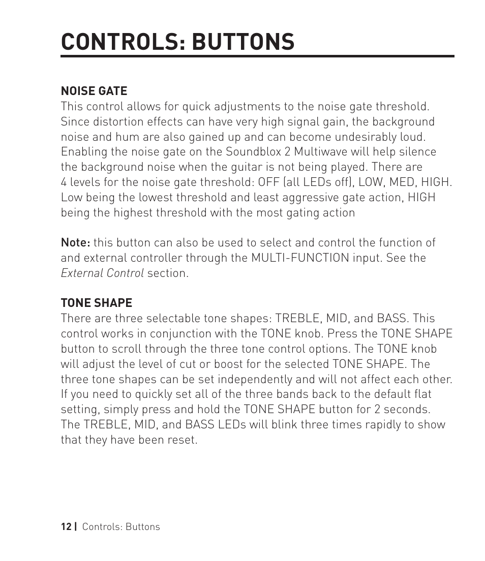 Controls: buttons | Source Audio Soundblox 2 Multiwave Distortion User Manual | Page 12 / 24