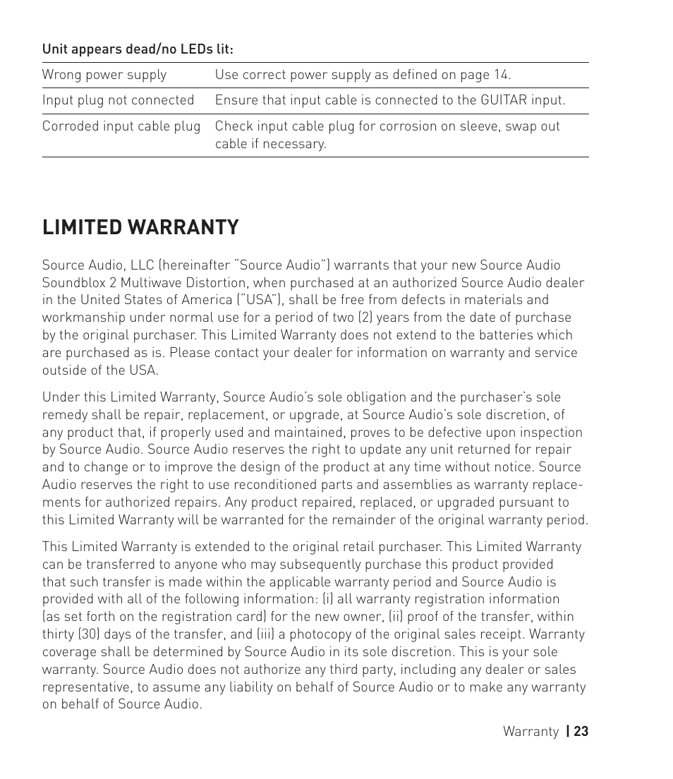 Limited warranty | Source Audio Soundblox 2 Multiwave Distortion User Manual | Page 23 / 24