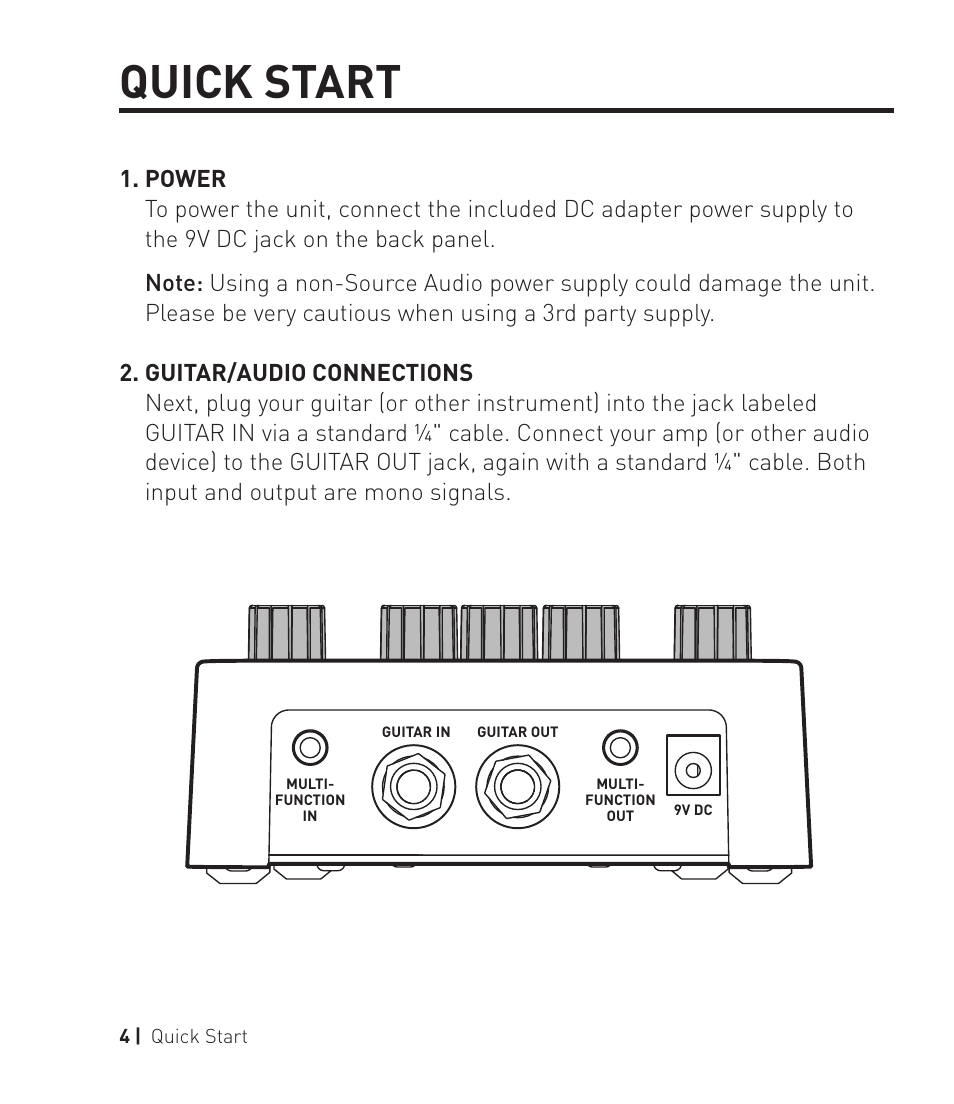 Quick start | Source Audio Soundblox 2 Multiwave Distortion User Manual | Page 4 / 24