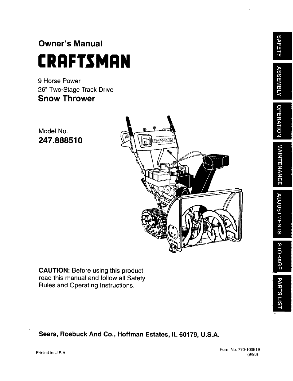 Craftsman 247.888510 User Manual | 40 pages