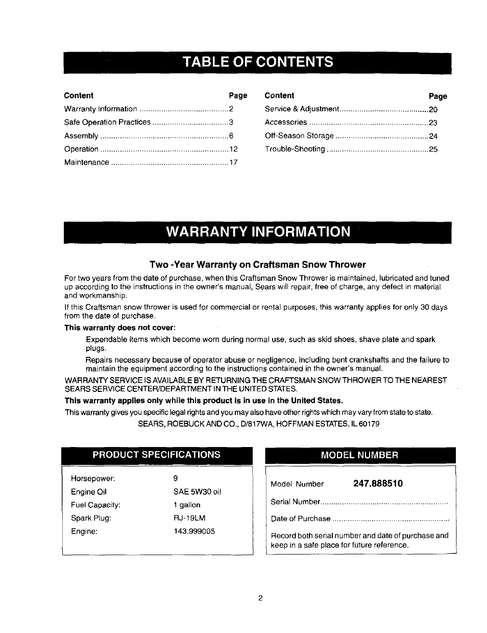 Craftsman 247.888510 User Manual | Page 2 / 40