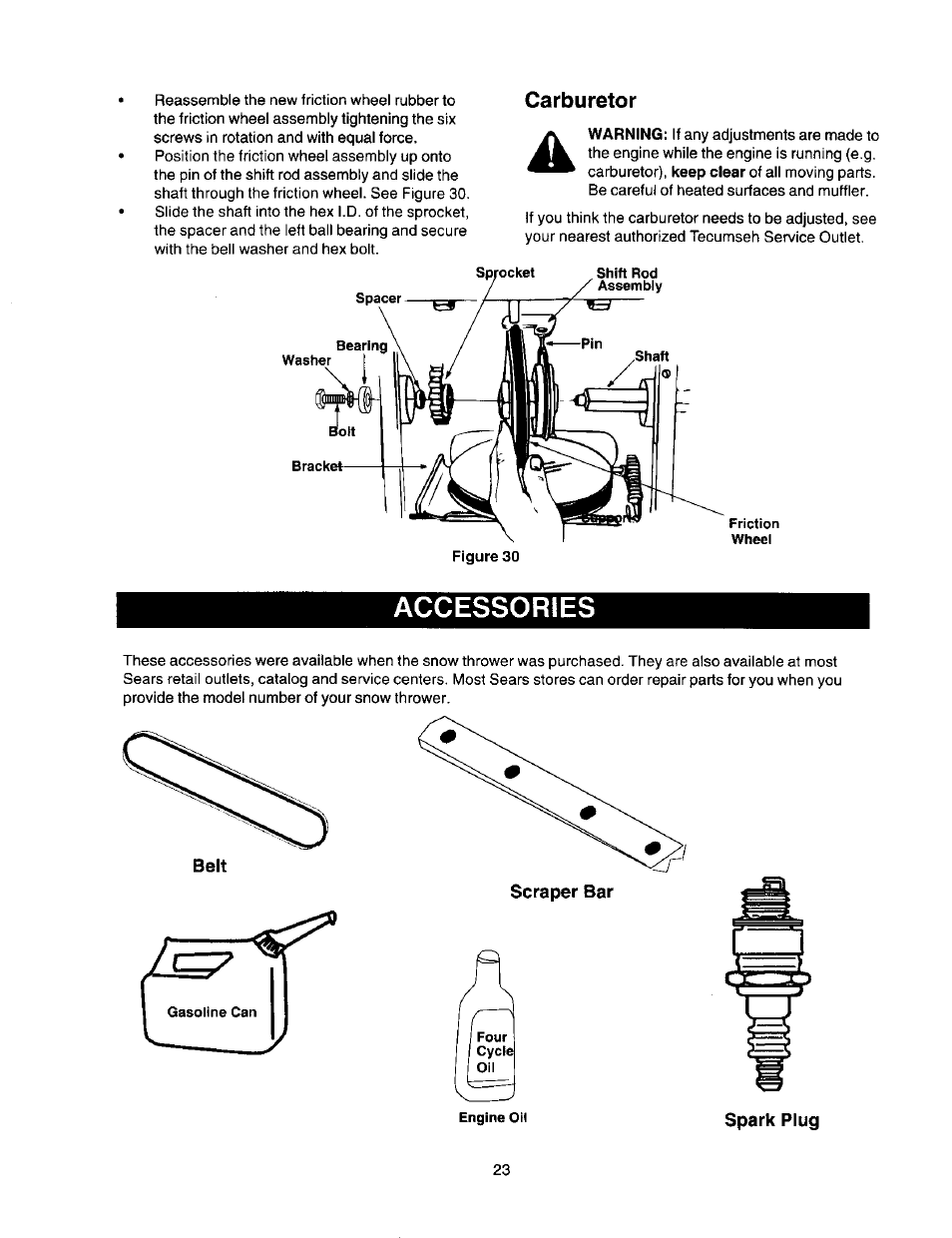 Carburetor, Spark plug, Accessories | Craftsman 247.888510 User Manual | Page 23 / 40