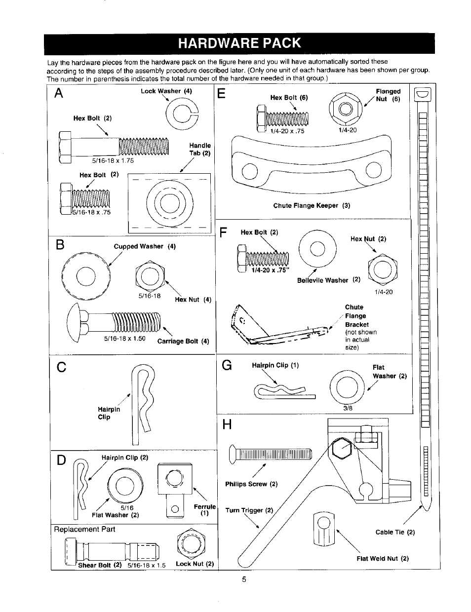 Hardware pack | Craftsman 247.888510 User Manual | Page 5 / 40