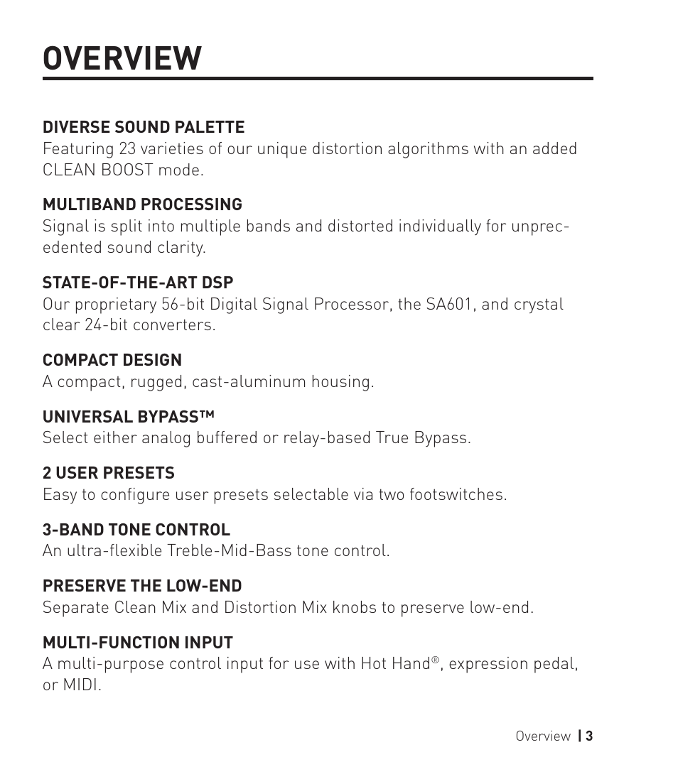 Overview | Source Audio Soundblox 2 Multiwave Bass Distortion User Manual | Page 3 / 24