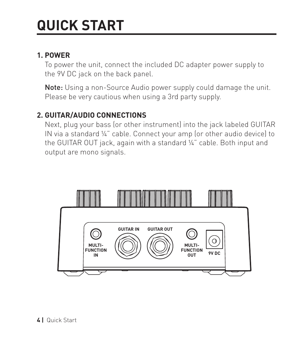 Quick start | Source Audio Soundblox 2 Multiwave Bass Distortion User Manual | Page 4 / 24