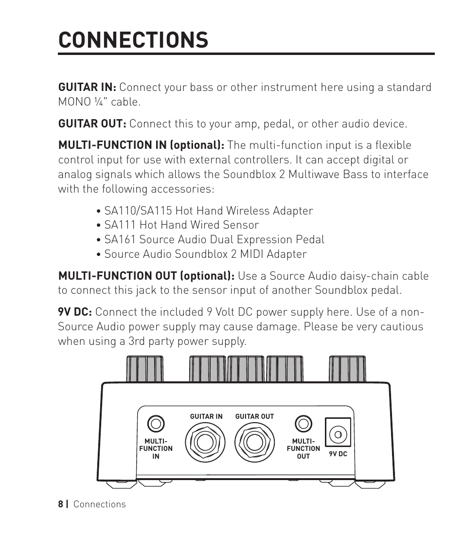 Connections | Source Audio Soundblox 2 Multiwave Bass Distortion User Manual | Page 8 / 24