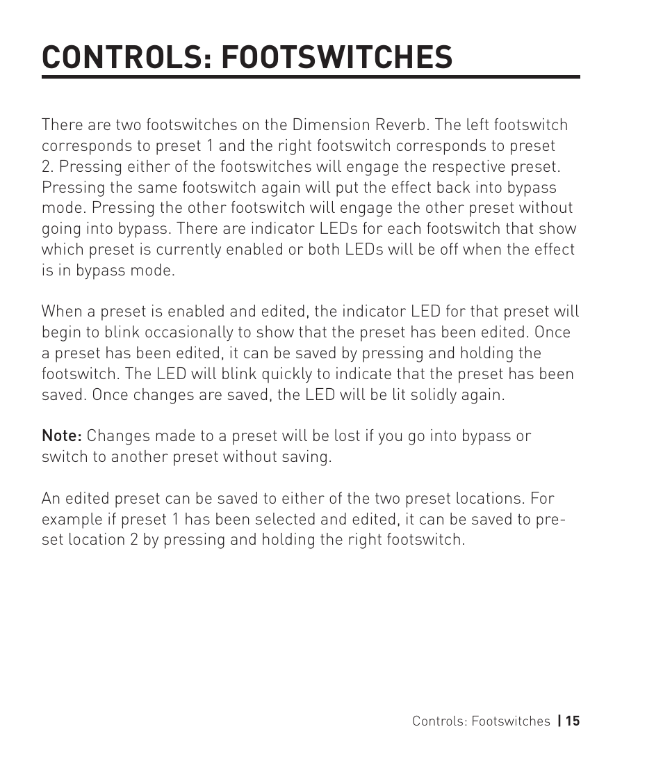 Controls: footswitches | Source Audio Soundblox 2 Dimension Reverb User Manual | Page 15 / 28
