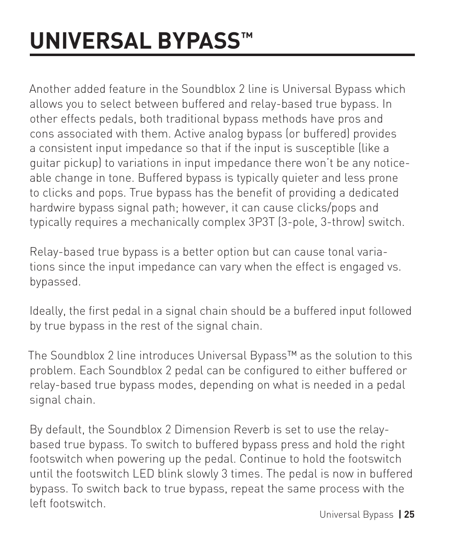 Universal bypass | Source Audio Soundblox 2 Dimension Reverb User Manual | Page 25 / 28
