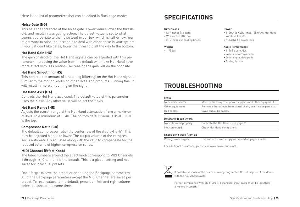 Troubleshooting, Specifications | Source Audio Soundblox Pro Multiwave Distortion Pro User Manual | Page 12 / 13