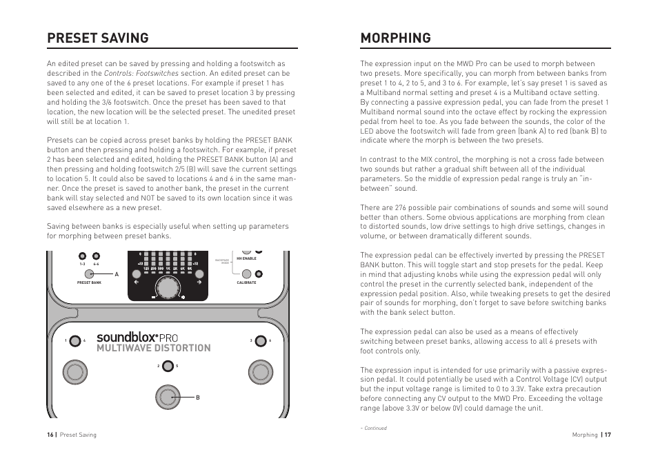 Morphing, Preset saving, Multiwave distortion | Source Audio Soundblox Pro Multiwave Distortion Pro User Manual | Page 9 / 13