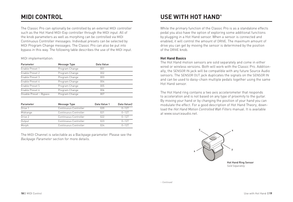 Midi control, Use with hot hand | Source Audio Soundblox Pro Classic Distortion Pro User Manual | Page 10 / 13