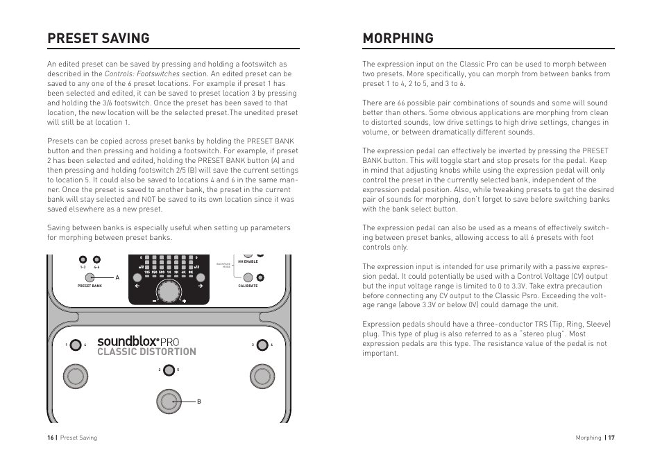 Morphing, Preset saving, Classic distortion | Source Audio Soundblox Pro Classic Distortion Pro User Manual | Page 9 / 13