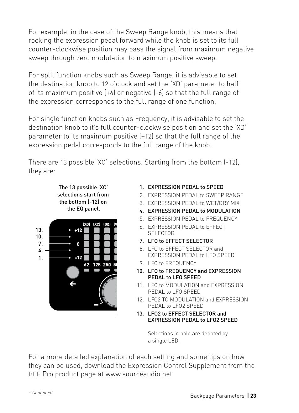 O’clock and set the, Parameter to half of its maximum positive, Or negative | Parameter to its maximum positive, Possible, Selections. starting from the bottom, They are | Source Audio Soundblox Pro Bass Envelope Filter User Manual | Page 23 / 28