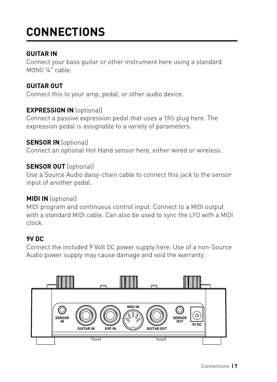 Connections | Source Audio Soundblox Pro Bass Envelope Filter User Manual | Page 7 / 28