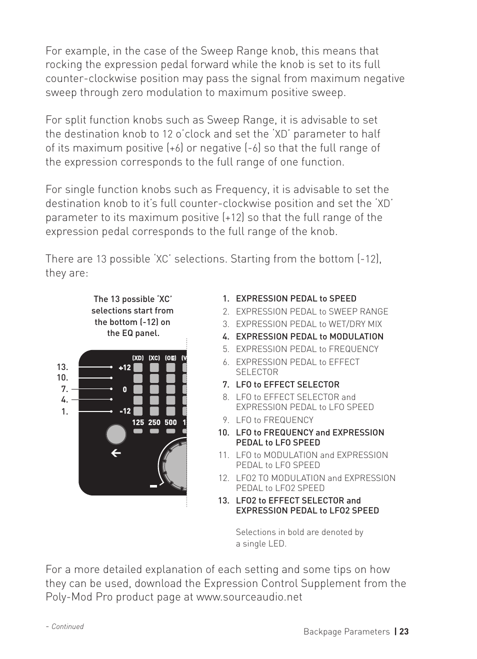 O’clock and set the, Parameter to half of its maximum positive, Or negative | Parameter to its maximum positive, Possible, Selections. starting from the bottom, They are | Source Audio Soundblox Pro Poly-Mod Filter User Manual | Page 23 / 28