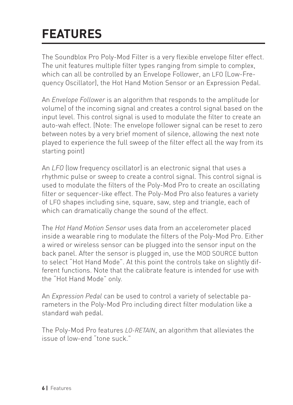 Features | Source Audio Soundblox Pro Poly-Mod Filter User Manual | Page 6 / 28
