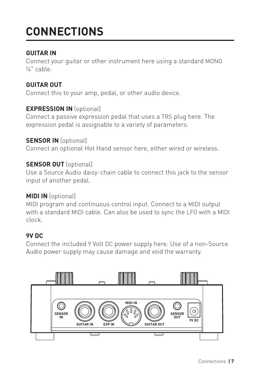 Connections | Source Audio Soundblox Pro Poly-Mod Filter User Manual | Page 7 / 28