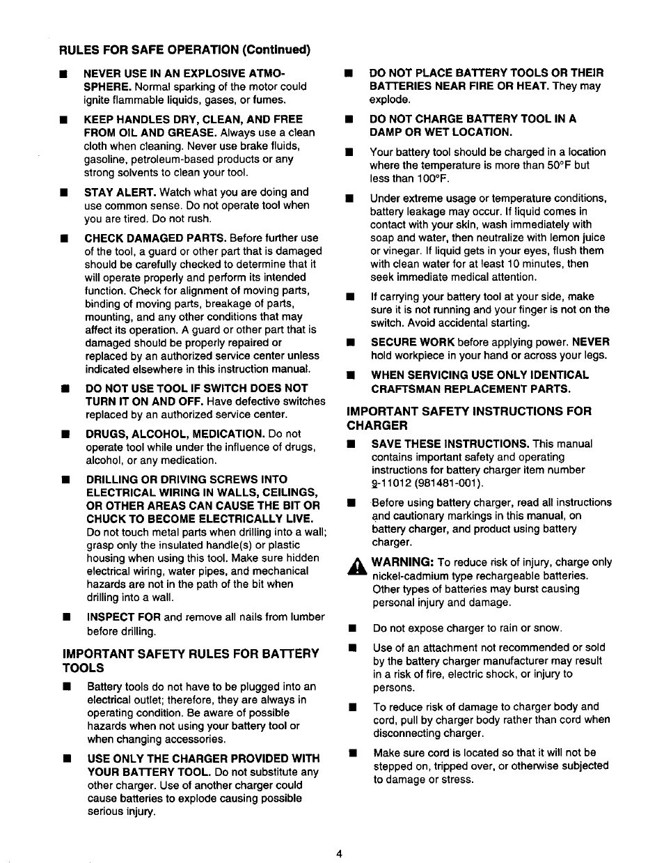 Drugs, alcohol, medication. do not | Craftsman 973.111291 User Manual | Page 4 / 16