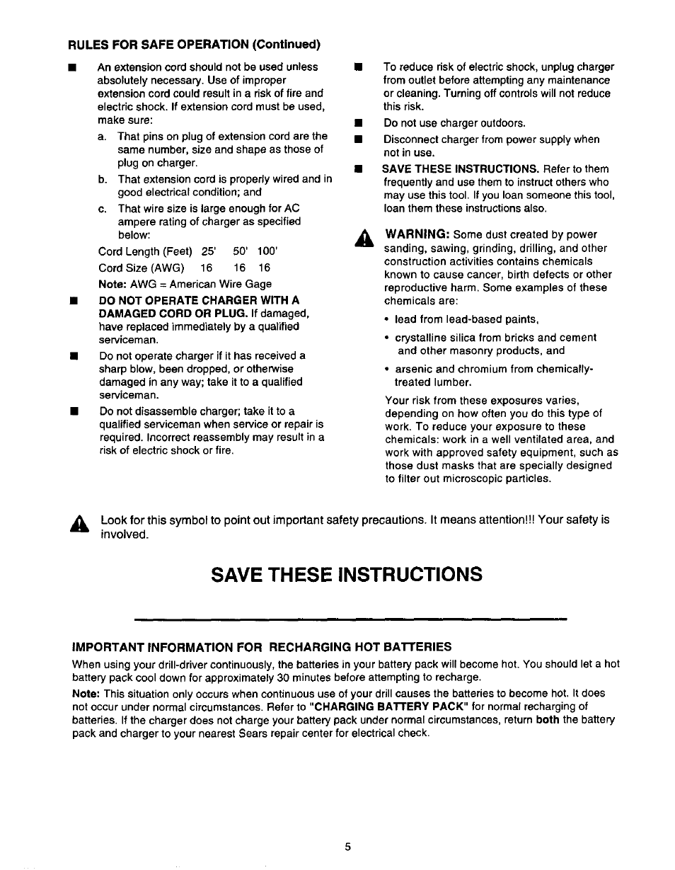 Save these instructions | Craftsman 973.111291 User Manual | Page 5 / 16