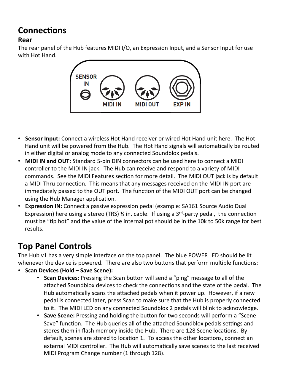 Connec;ons, Top panel controls | Source Audio Soundblox Hub v1 User Manual | Page 3 / 7