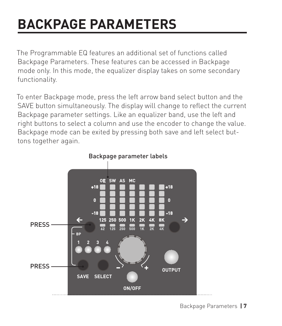 Backpage parameters, Programmable eq | Source Audio Toolblox Programmable EQ User Manual | Page 7 / 12