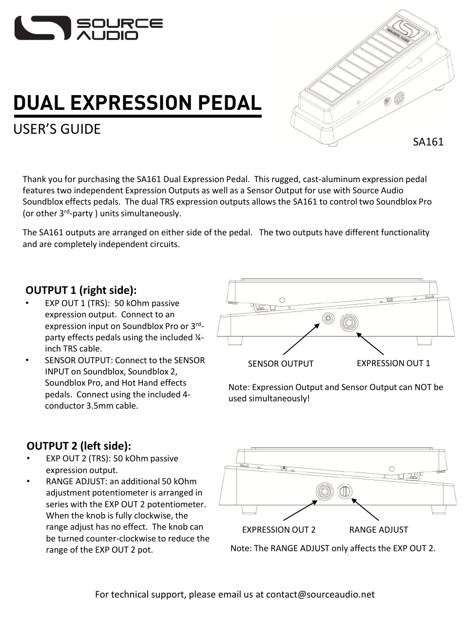 Source Audio Toolblox Dual Expression Pedal User Manual | 1 page