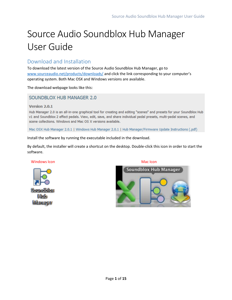 Source Audio Soundblox Hub Manager User Manual | 15 pages