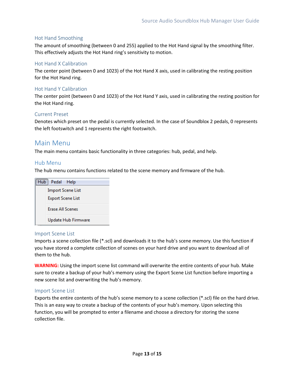 Main menu | Source Audio Soundblox Hub Manager User Manual | Page 13 / 15