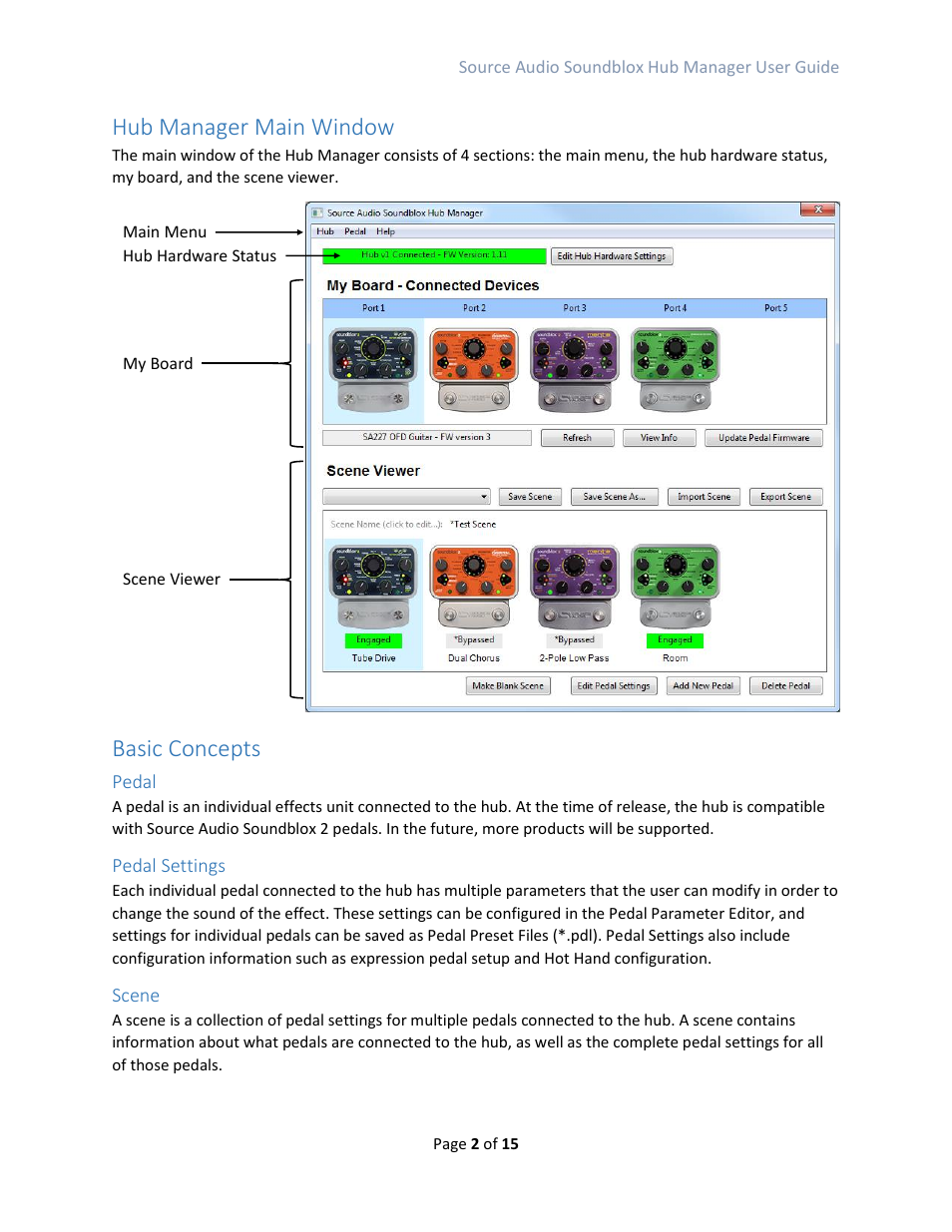 Hub manager main window, Basic concepts | Source Audio Soundblox Hub Manager User Manual | Page 2 / 15