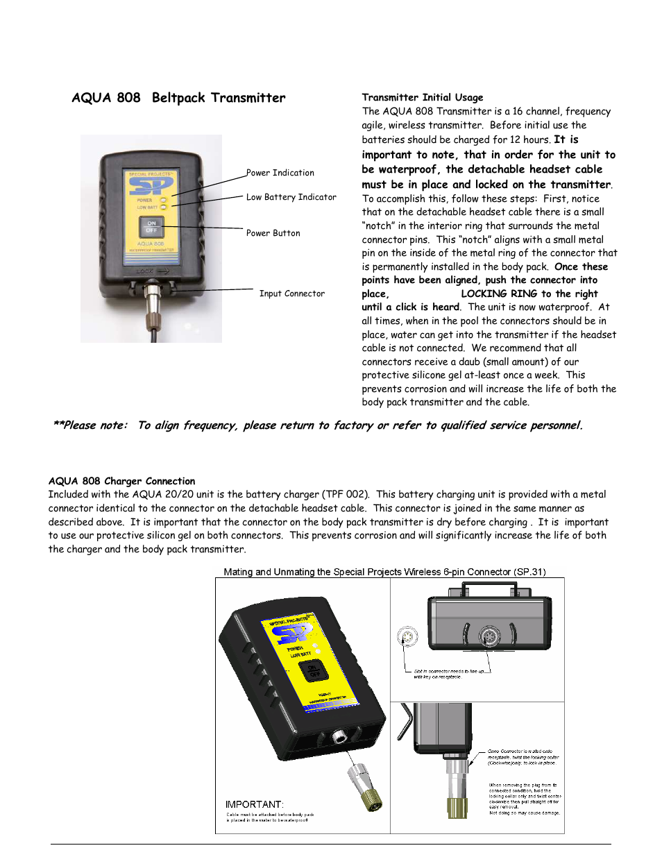 Aqua 808 beltpack transmitter | Special Projects Audio Aqua 20/20 Submersible Wireless User Manual | Page 2 / 5