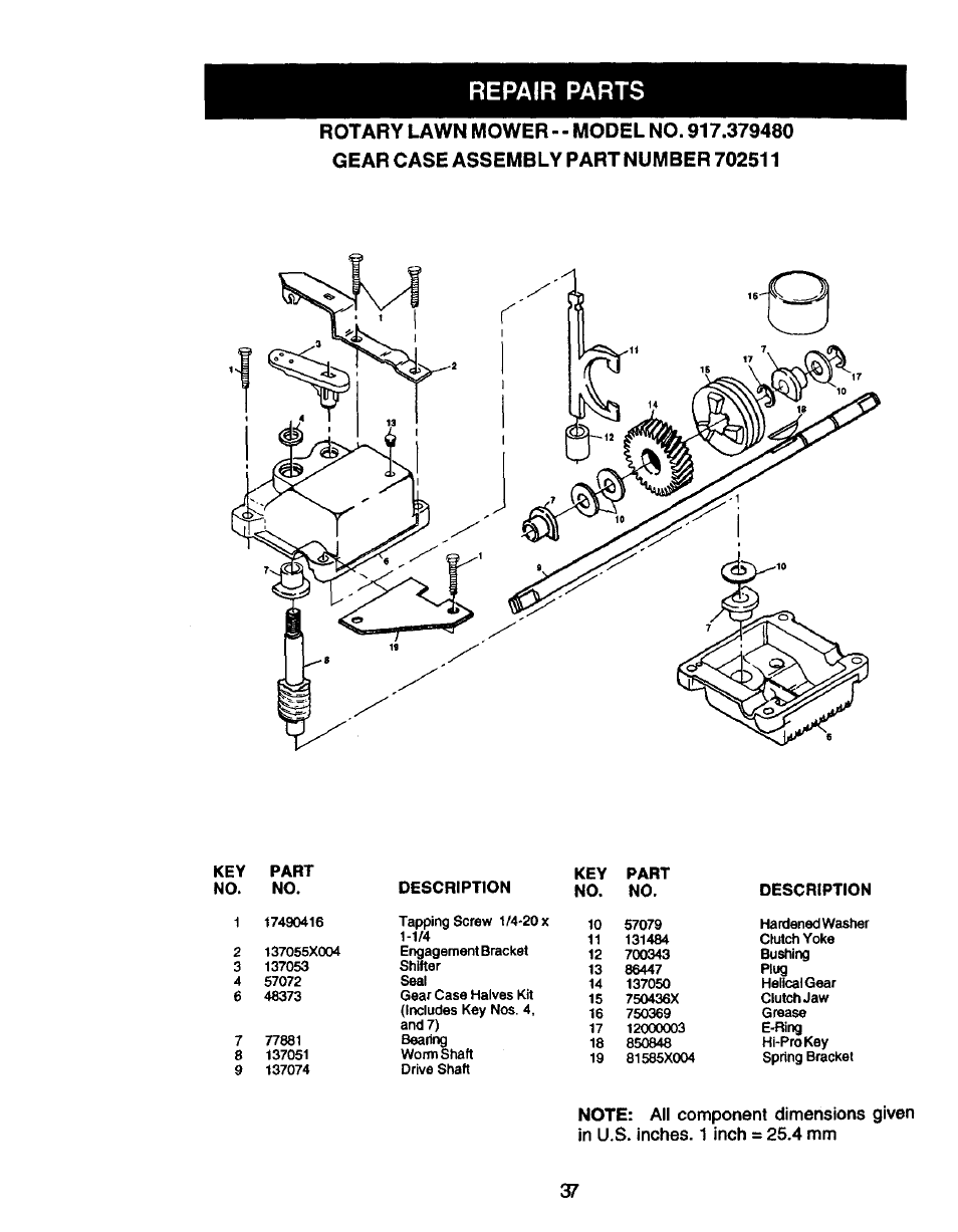 Repair parts | Craftsman 917.379480 User Manual | Page 20 / 31