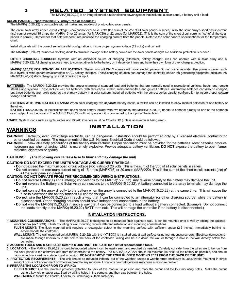 Warnings | Specialty Concepts MARK/22 User Manual | Page 2 / 10