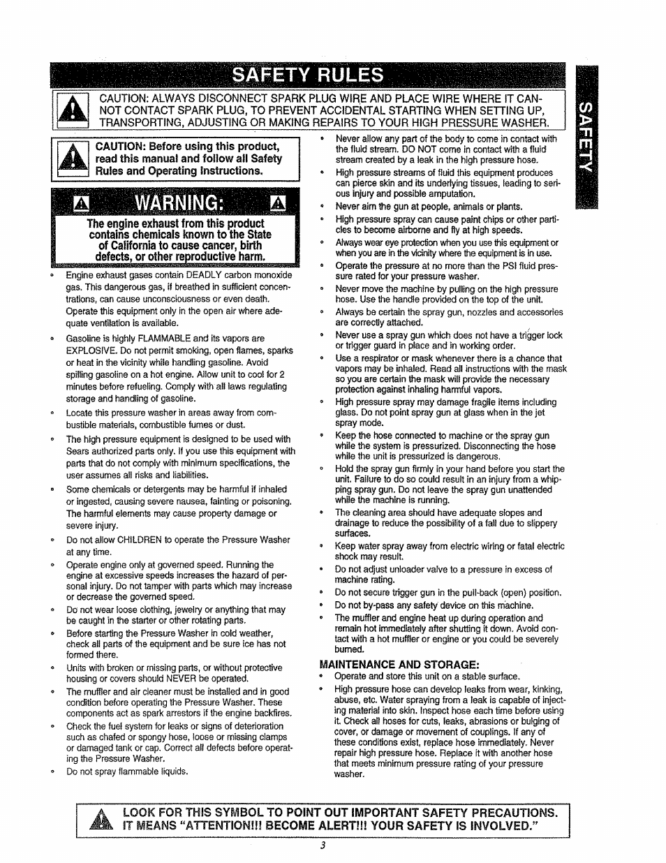 Safety rules, Warning | Craftsman 580.762200 User Manual | Page 3 / 28