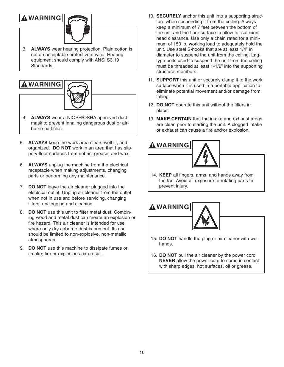 Warning | Craftsman 65100 User Manual | Page 10 / 24