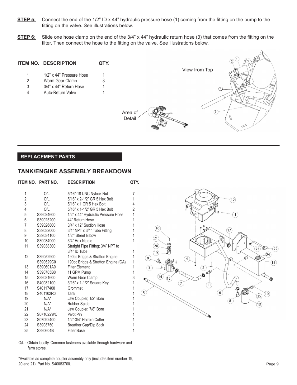 Tank/engine assembly breakdown | Speeco S401233CA User Manual | Page 11 / 16