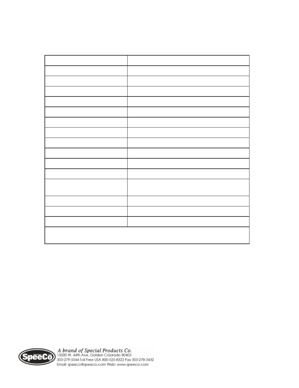 Specifications | Speeco 401625PH User Manual | Page 17 / 17