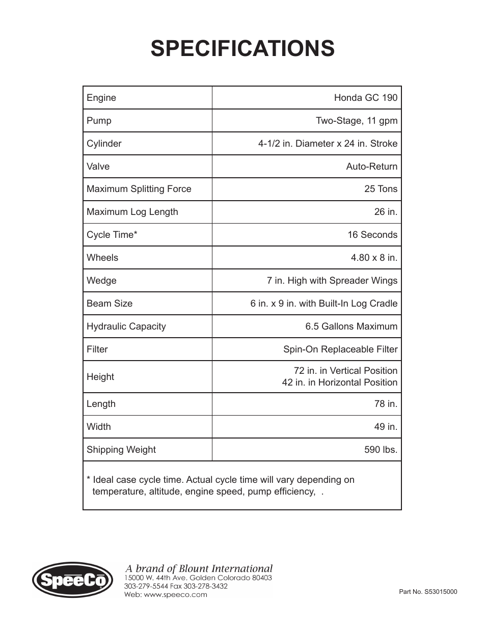 Specifications | Speeco S401625PH User Manual | Page 17 / 17