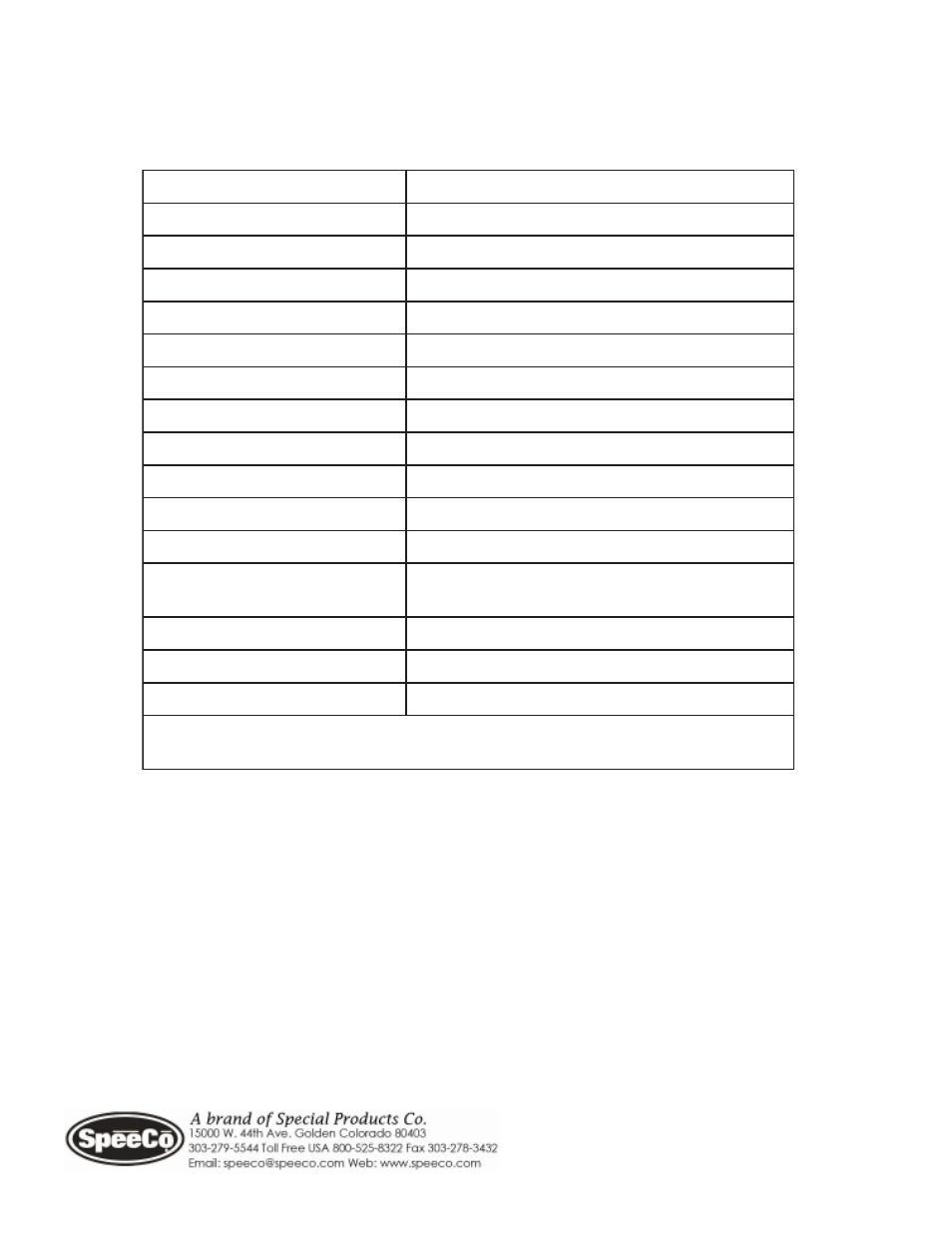 Specifications | Speeco 401635PH User Manual | Page 19 / 19