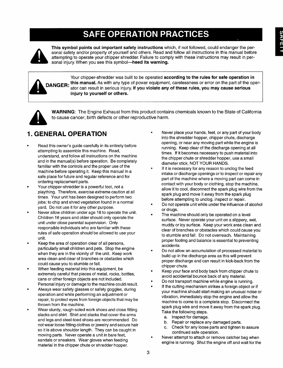 Safe operation practices, General operation | Craftsman 247.775860 User Manual | Page 3 / 46