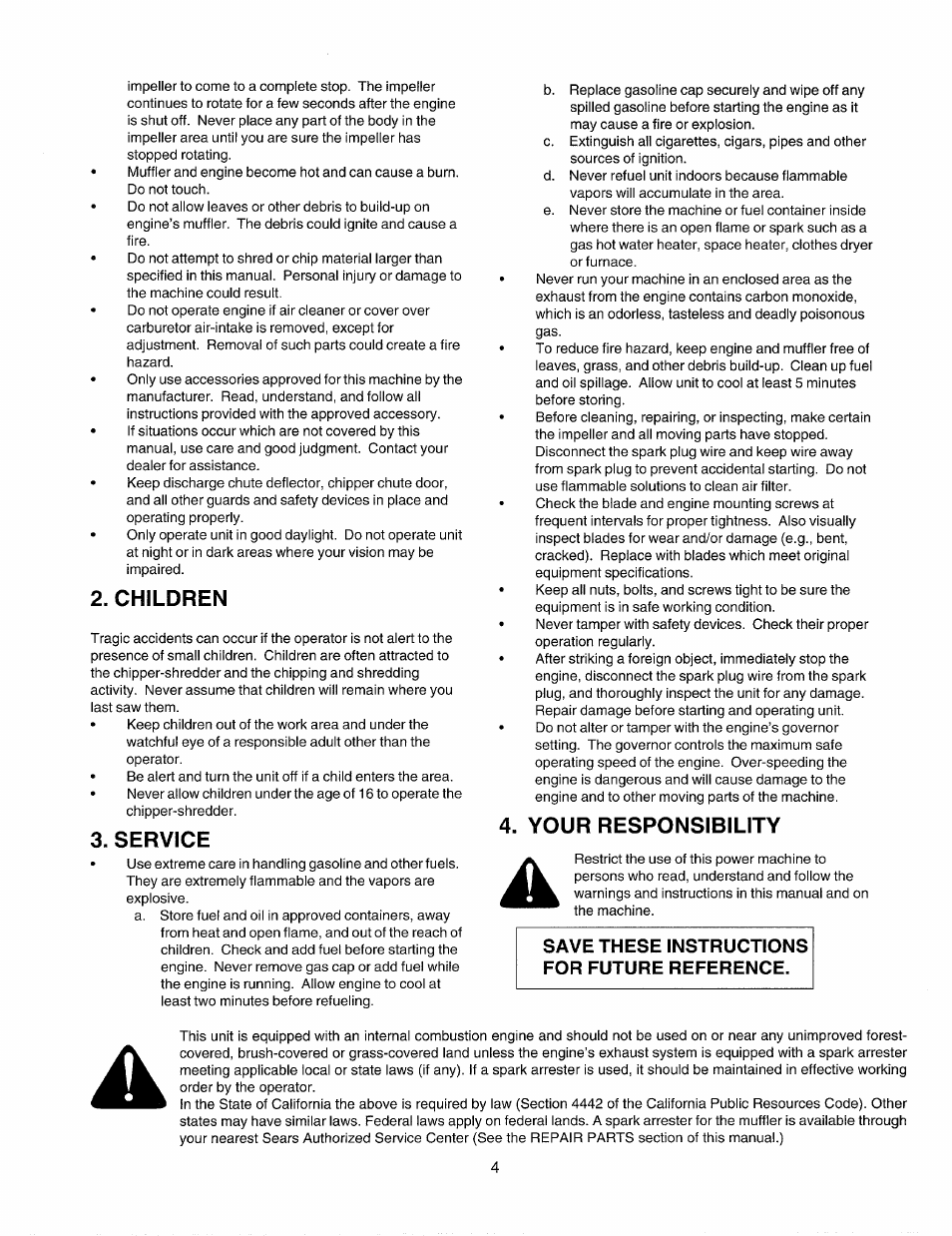 Children, Service, Your responsibility | Craftsman 247.775860 User Manual | Page 4 / 46