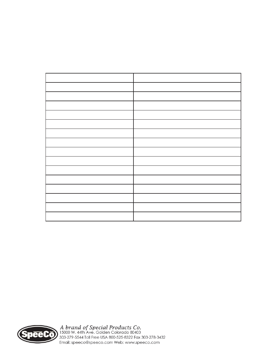 Specifications | Speeco 40100500 V1 User Manual | Page 14 / 14